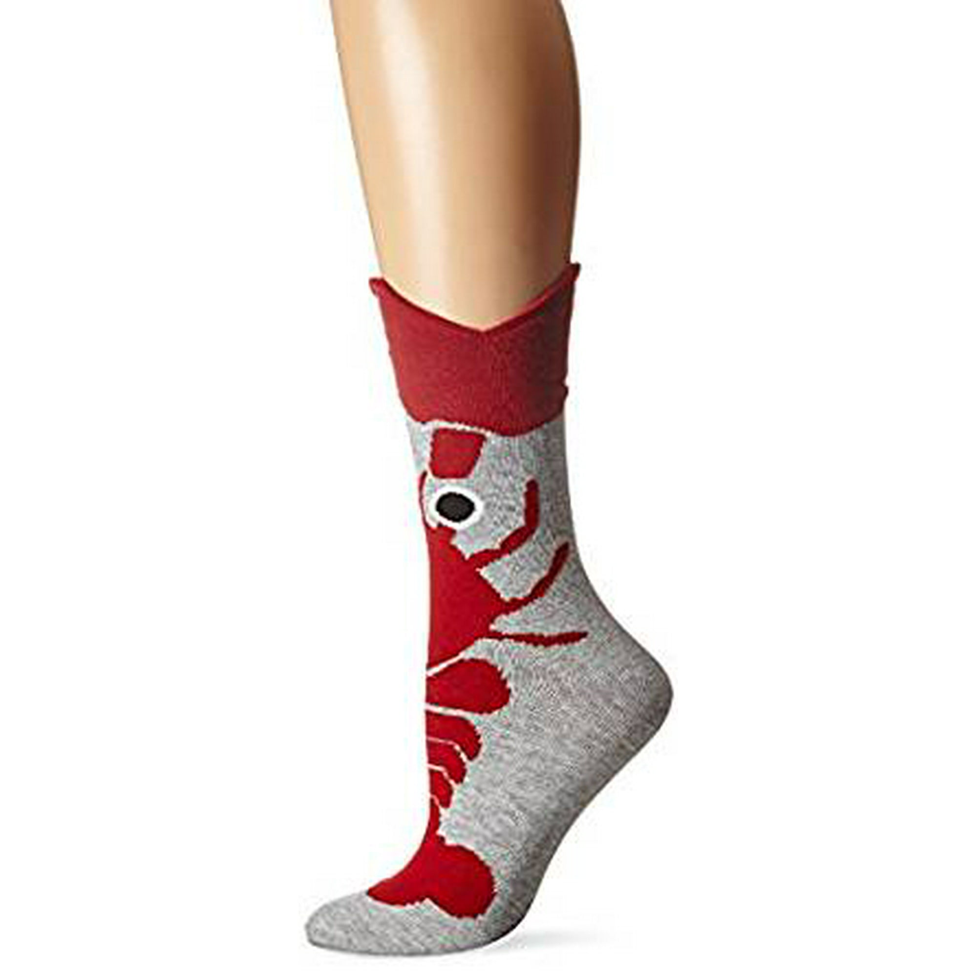 Wide Mouth Lobster Gray Heather K Bell Women's Crew Socks Wide Mouth Lobster Gray Heather K Bell Women's Crew Socks